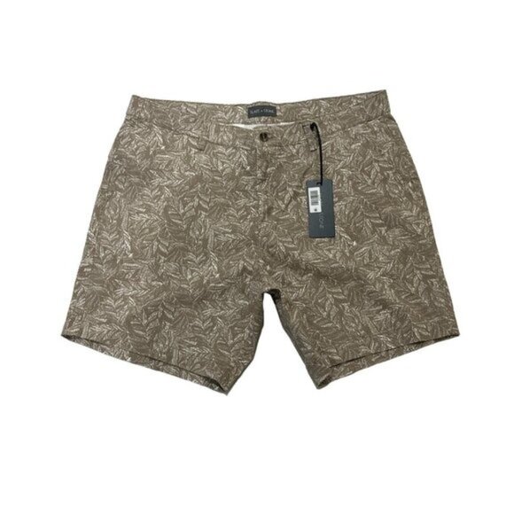 SLATE & STONE Men's Khaki Palm Print 7" Cotton Twill Short 36 - Picture 2 of 9